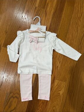 Shabby Chic White Ruffled Top with Pale Pink Leggings Set